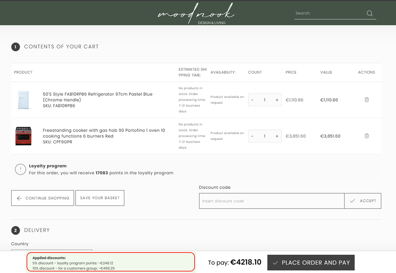 Moodnook cart view with Partner discount